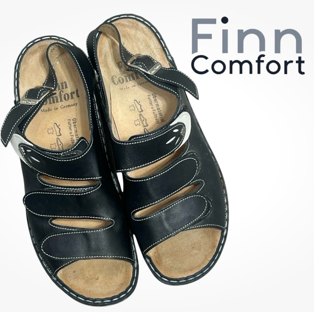 Finn Comfort Women’s Saloniki sandals black and white Size 38 ( 7 - 7.5 )